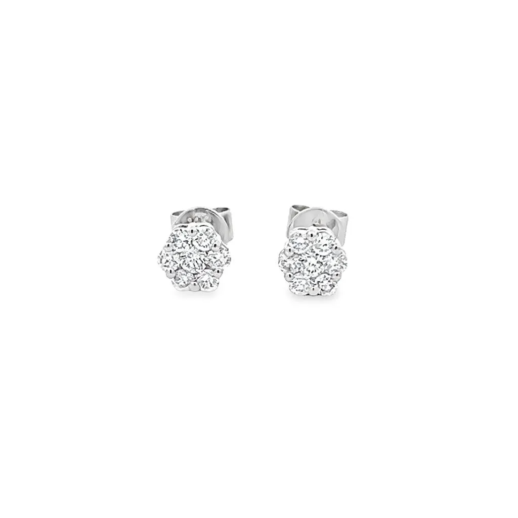 0.36 Carat Diamond Cluster Stud Earrings 14K White Gold