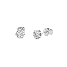 0.36 Carat Diamond Cluster Stud Earrings 14K White Gold