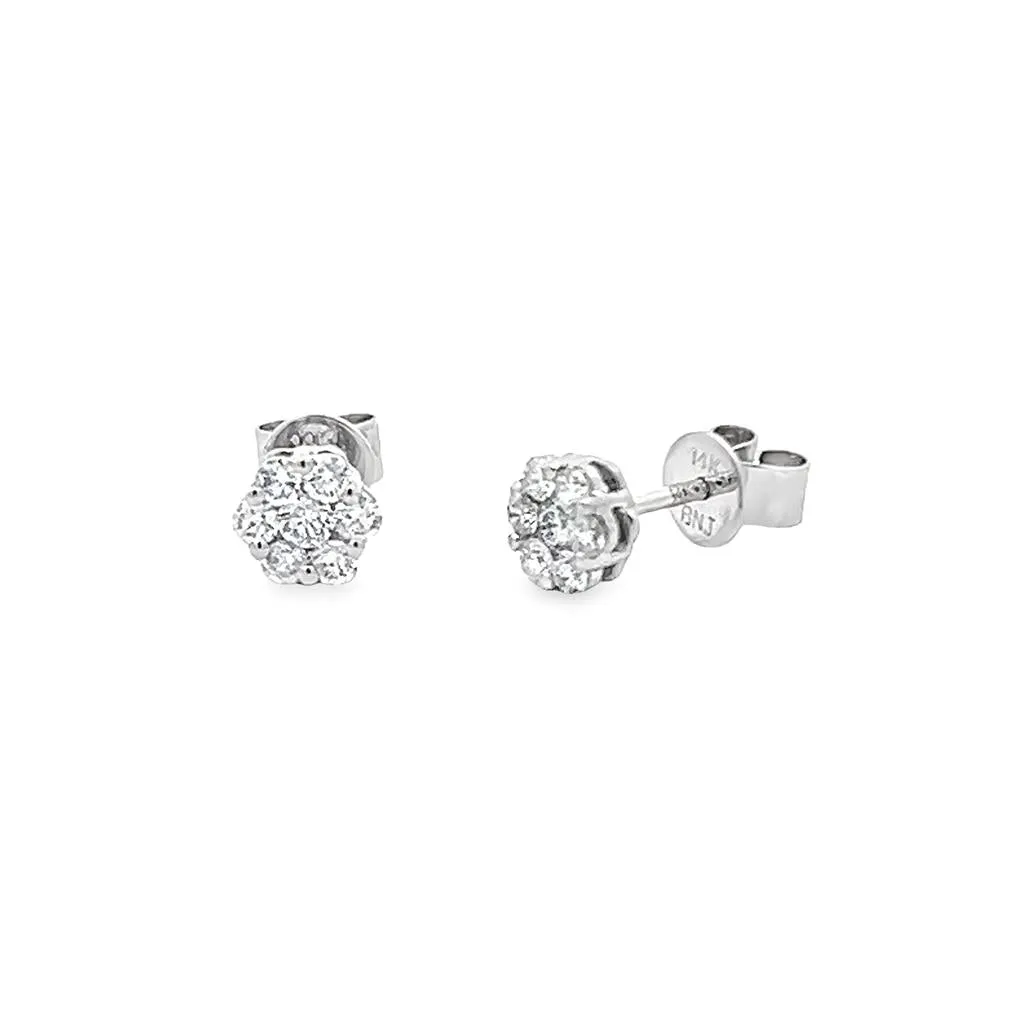 0.36 Carat Diamond Cluster Stud Earrings 14K White Gold
