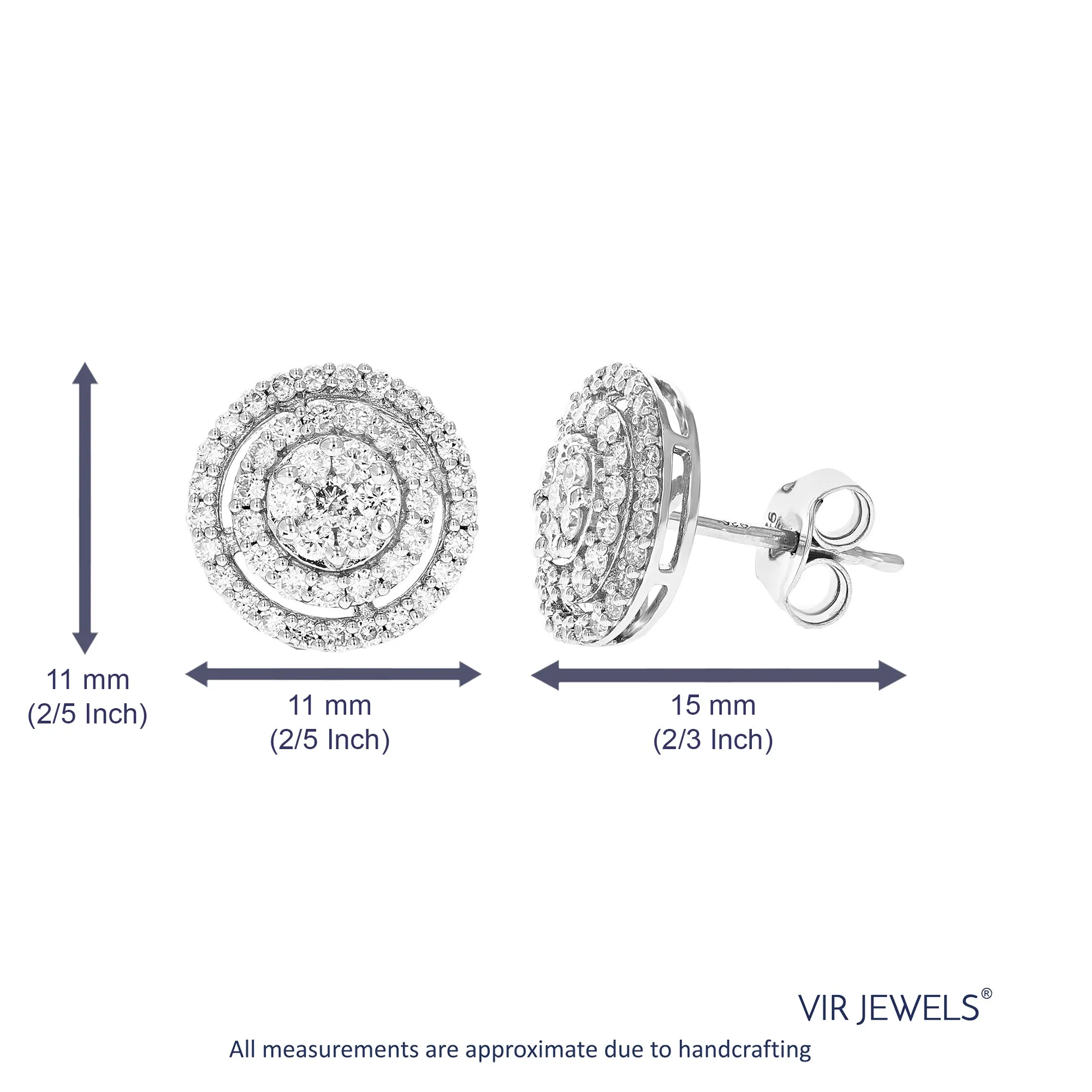 1 cttw 94 Stones Round Lab Grown Diamond Studs Earrings .925 Sterling Silver Prong Set Round Shape