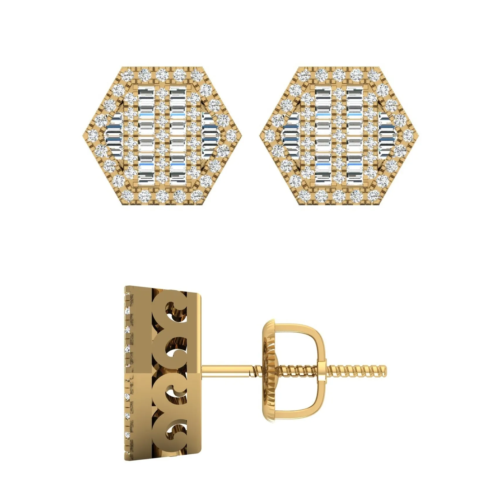 10 Karat Yellow Gold 0.60 Carat Diamond Hexagon Earrings