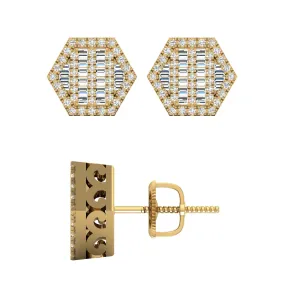 10 Karat Yellow Gold 0.60 Carat Diamond Hexagon Earrings