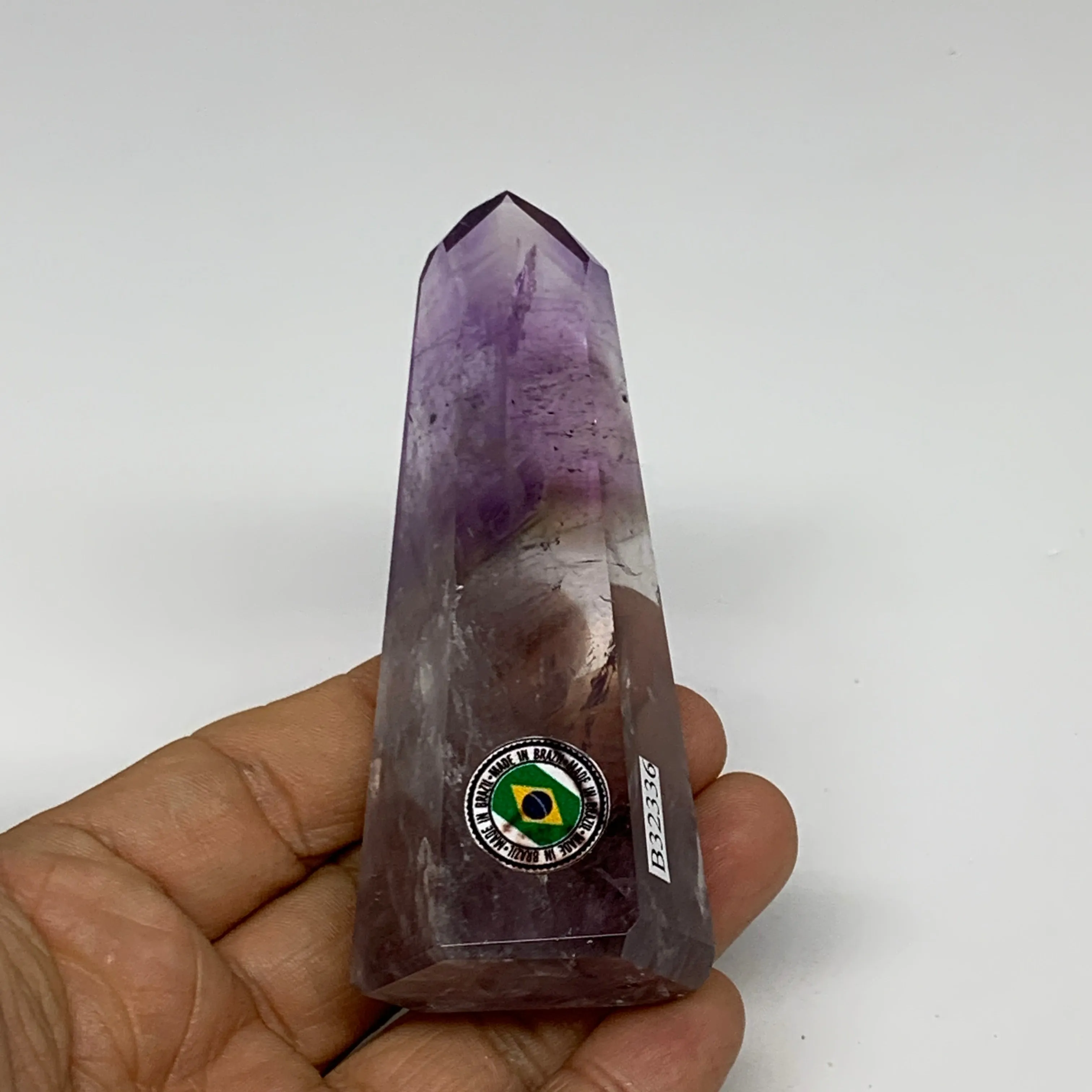 105.7g, 3.7"x1.5"x0.9", Natural Amethyst Tower Point Obelisk @Brazil, B32336