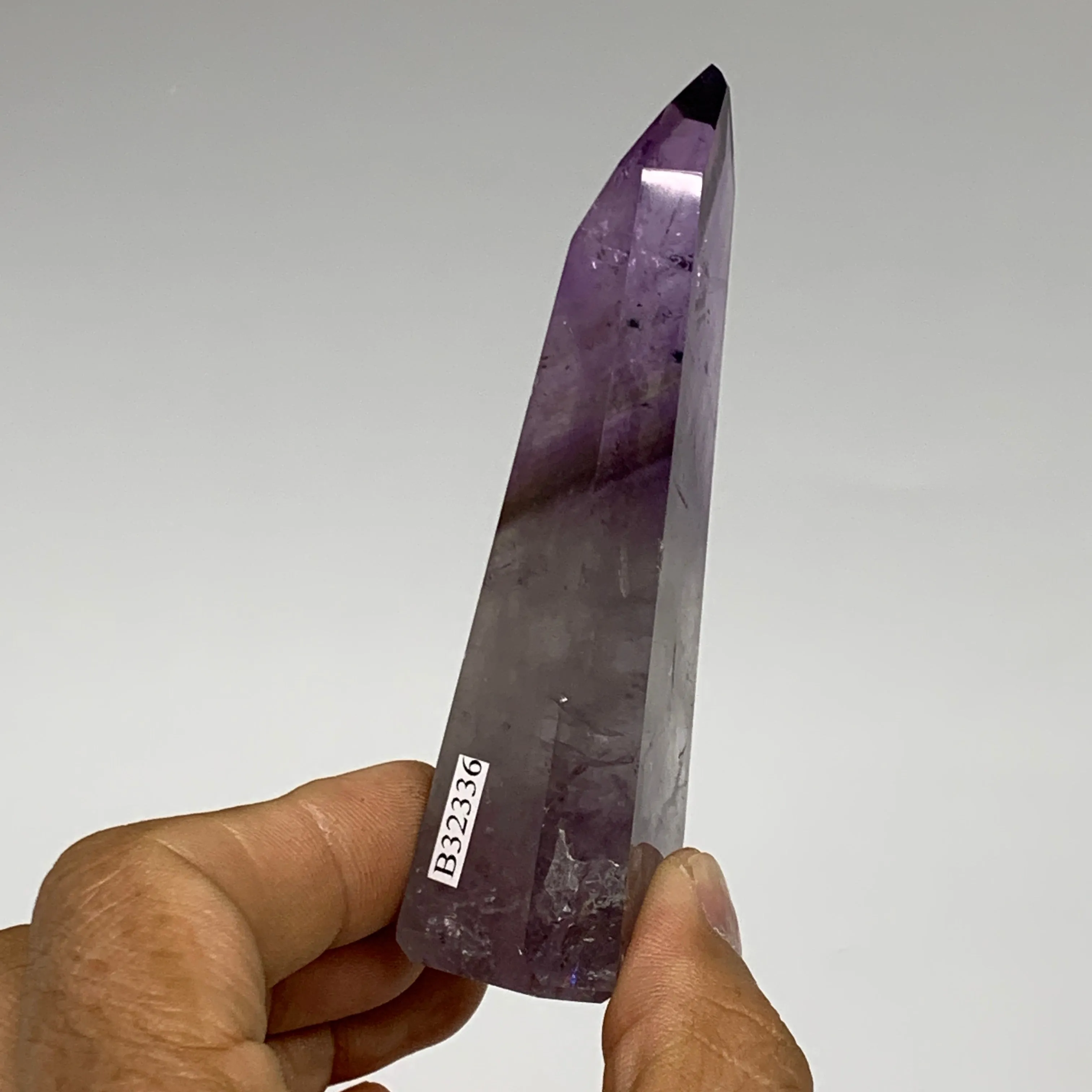 105.7g, 3.7"x1.5"x0.9", Natural Amethyst Tower Point Obelisk @Brazil, B32336