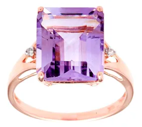 10k Rose Gold Emerald-Cut Amethyst and Diamond Accent Ring