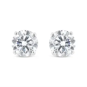 10K White Gold 1.00 Cttw Round Brilliant-Cut Diamond Classic 4-Prong Stud Earrings with Screw Backs