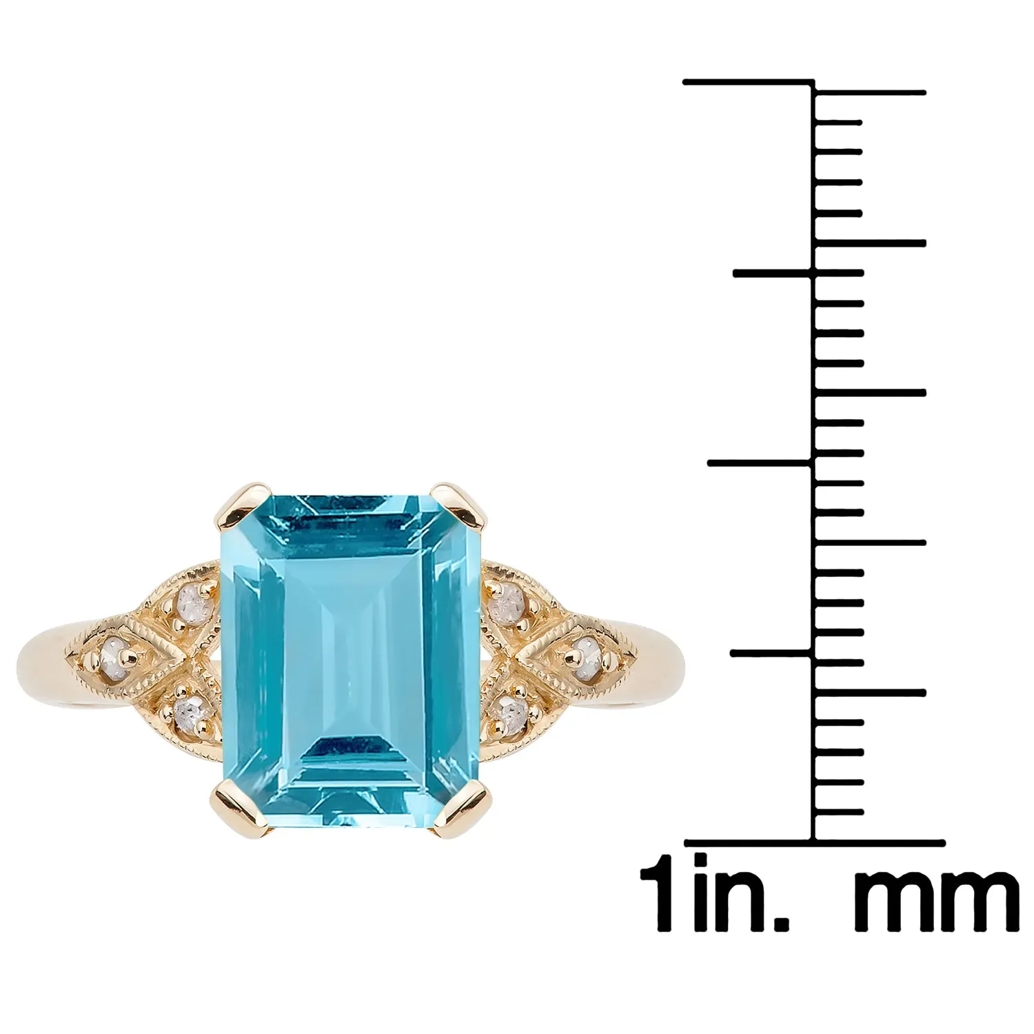 10k Yellow Gold Vintage Style Genuine Emerald-Cut Blue Topaz and Diamond Ring