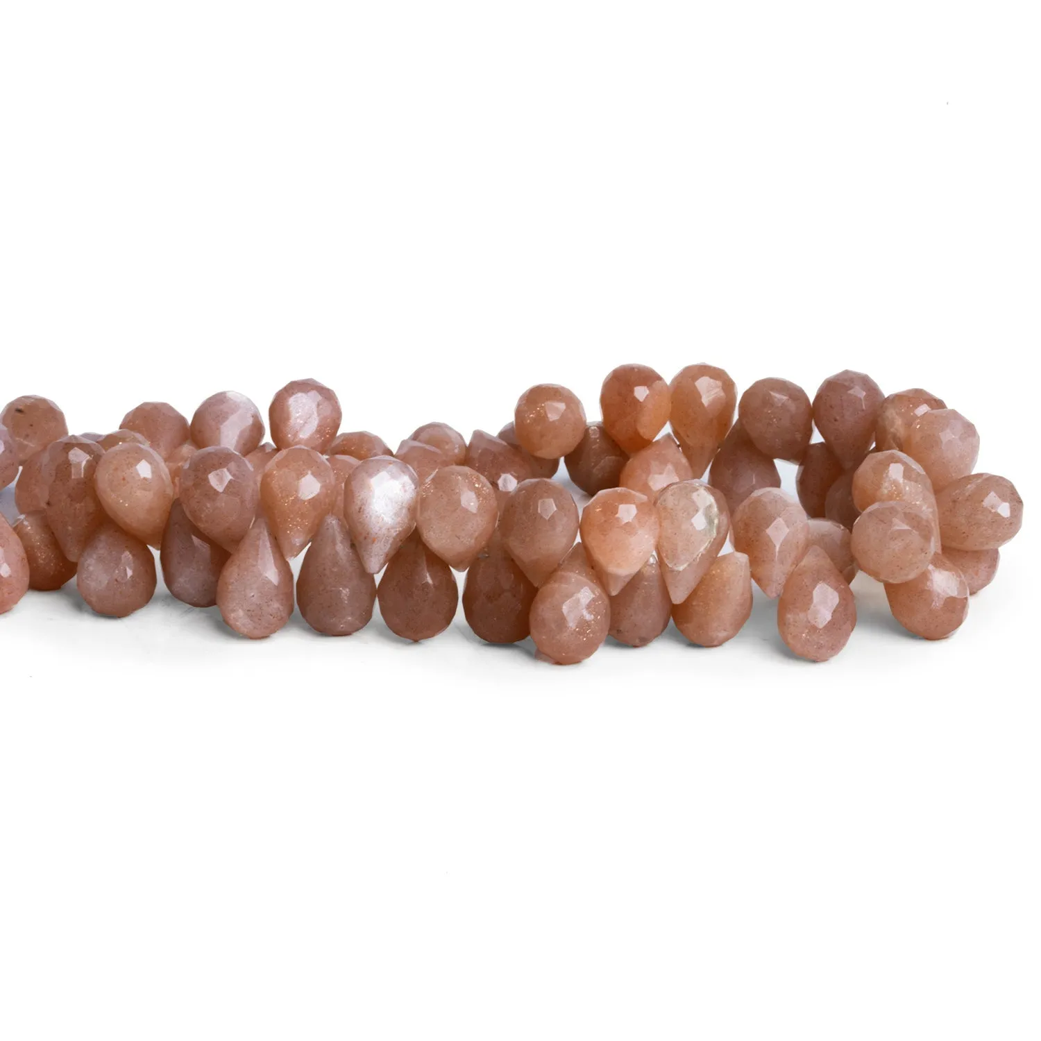 10x7mm Peach Moonstone Faceted Teardrops 8 inch 54 beads