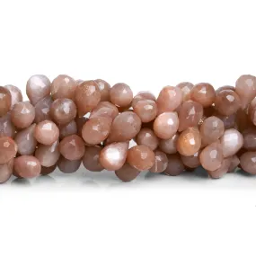 10x7mm Peach Moonstone Faceted Teardrops 8 inch 54 beads