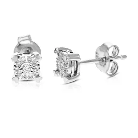 1/10 cttw Round Cut Lab Grown Diamond Prong Set .925 Sterling Silver Stud Earrings