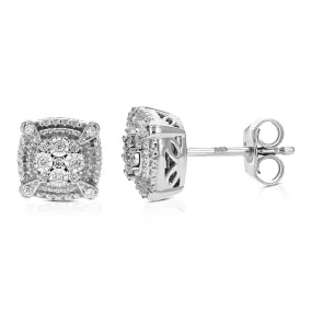 1/10 cttw Round Cut Lab Grown Diamond Stud Earrings in .925 Sterling Silver with Push Back