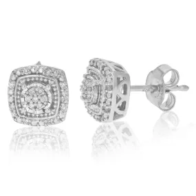 1/10 cttw Round Lab Grown Diamond Stud Square Earrings Made with 925 Sterling Silver Prong Set, 2/3 Inch