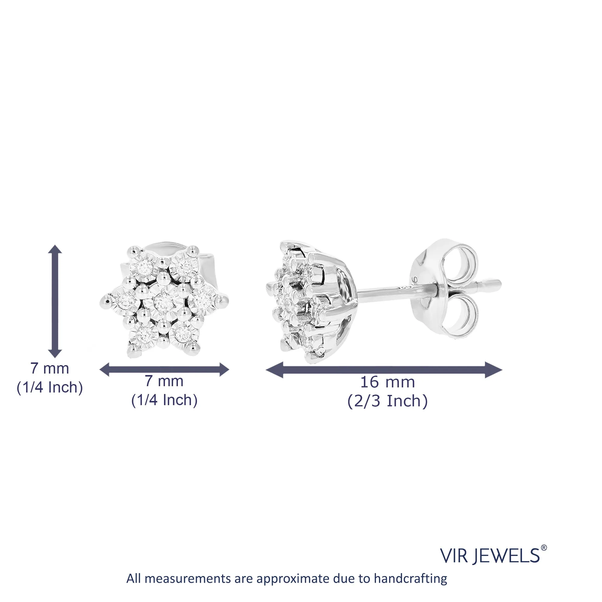 1/12 cttw Round Lab Grown Diamond Studs Earrings .925 Sterling Silver Prong Set Star Shape