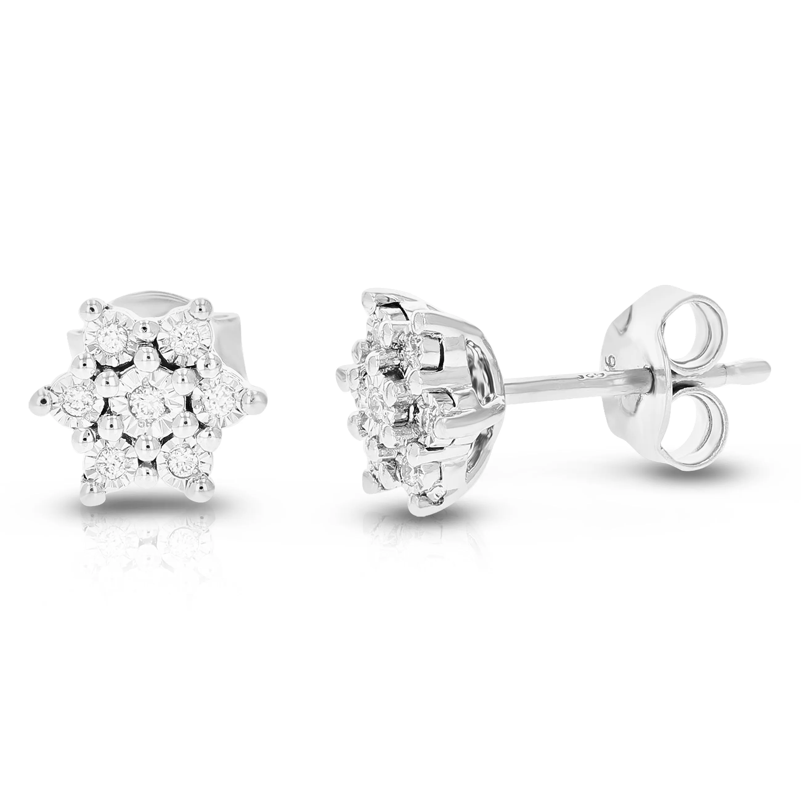 1/12 cttw Round Lab Grown Diamond Studs Earrings .925 Sterling Silver Prong Set Star Shape