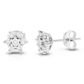 1/12 cttw Round Lab Grown Diamond Studs Earrings .925 Sterling Silver Prong Set Star Shape