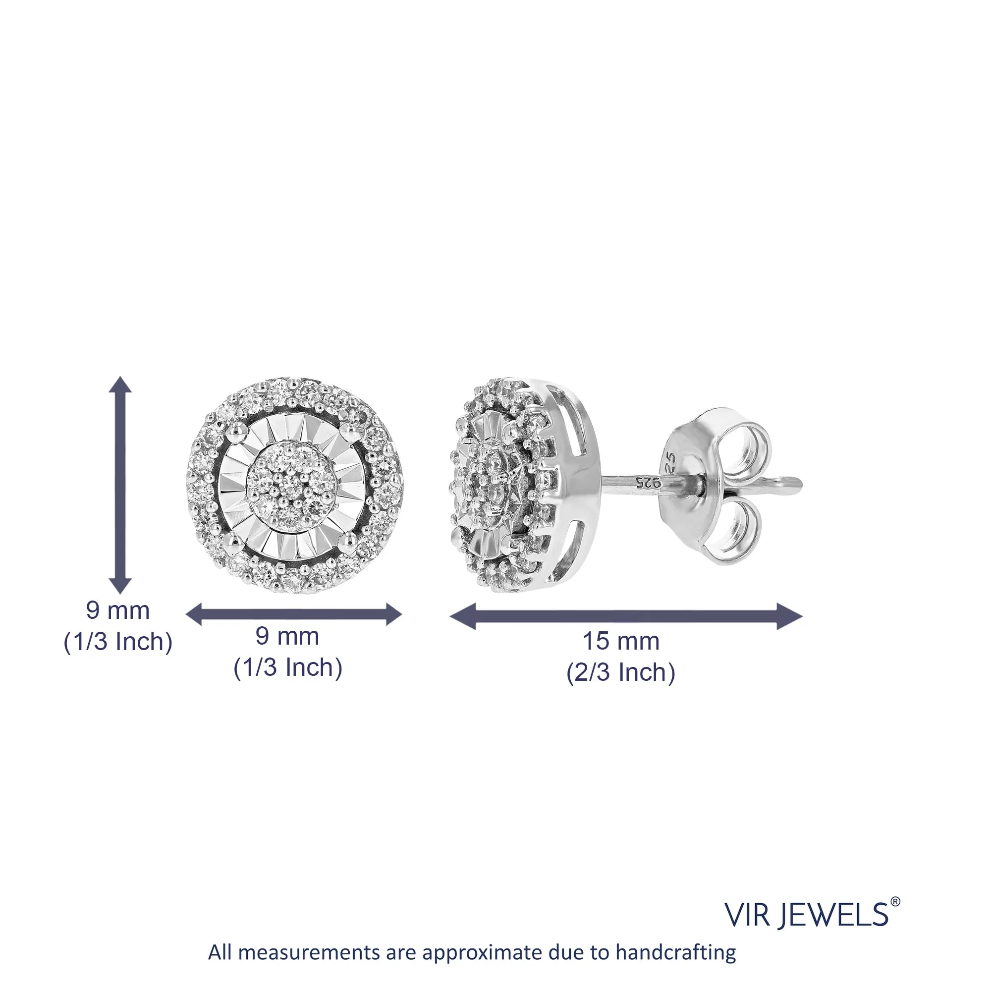 1/4 cttw Round Lab Grown Diamond Stud Earrings .925 Sterling Silver Prong Settings Push Backs