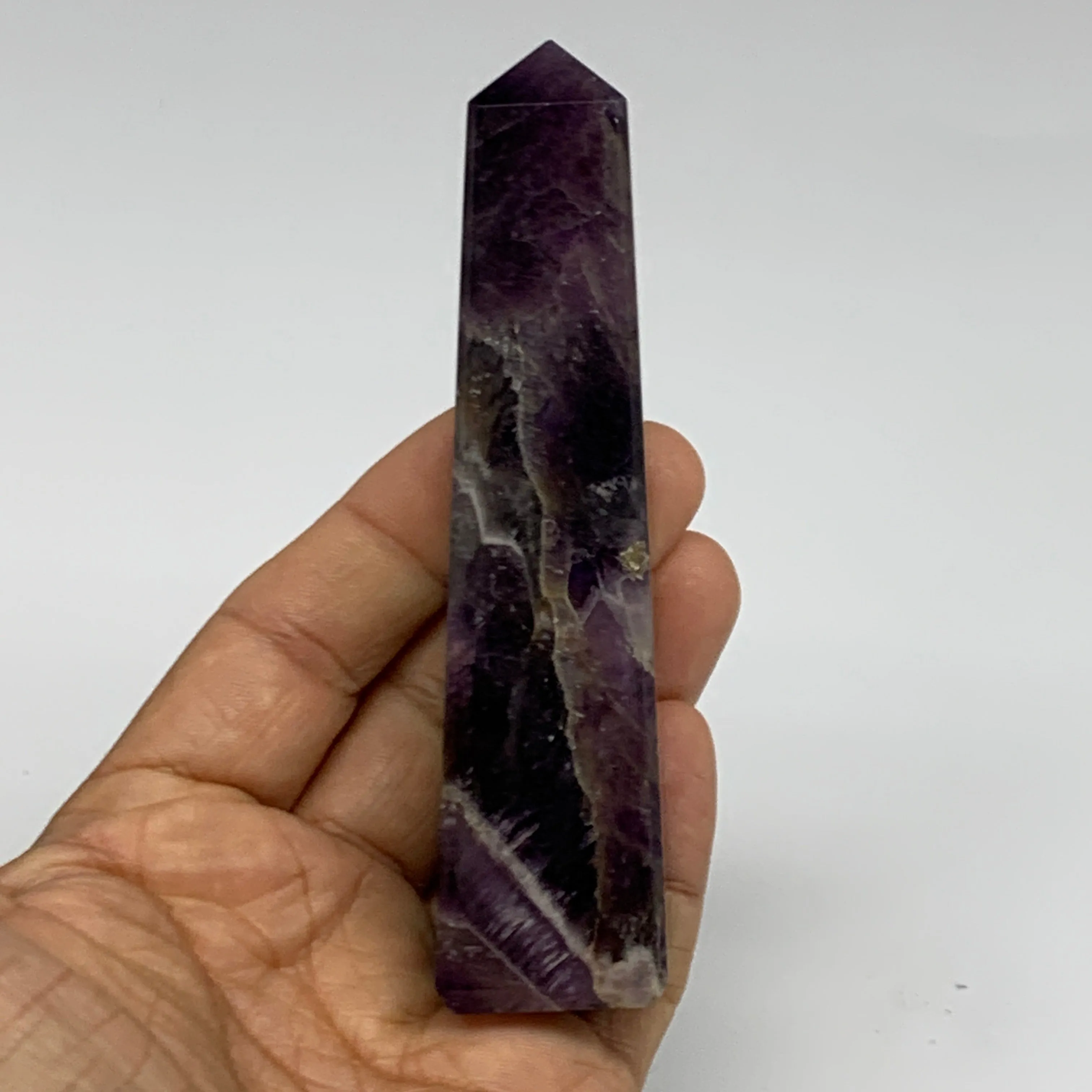 140.3g, 4.3"x1", Natural Amethyst Tower Point Obelisk @Brazil, B31521