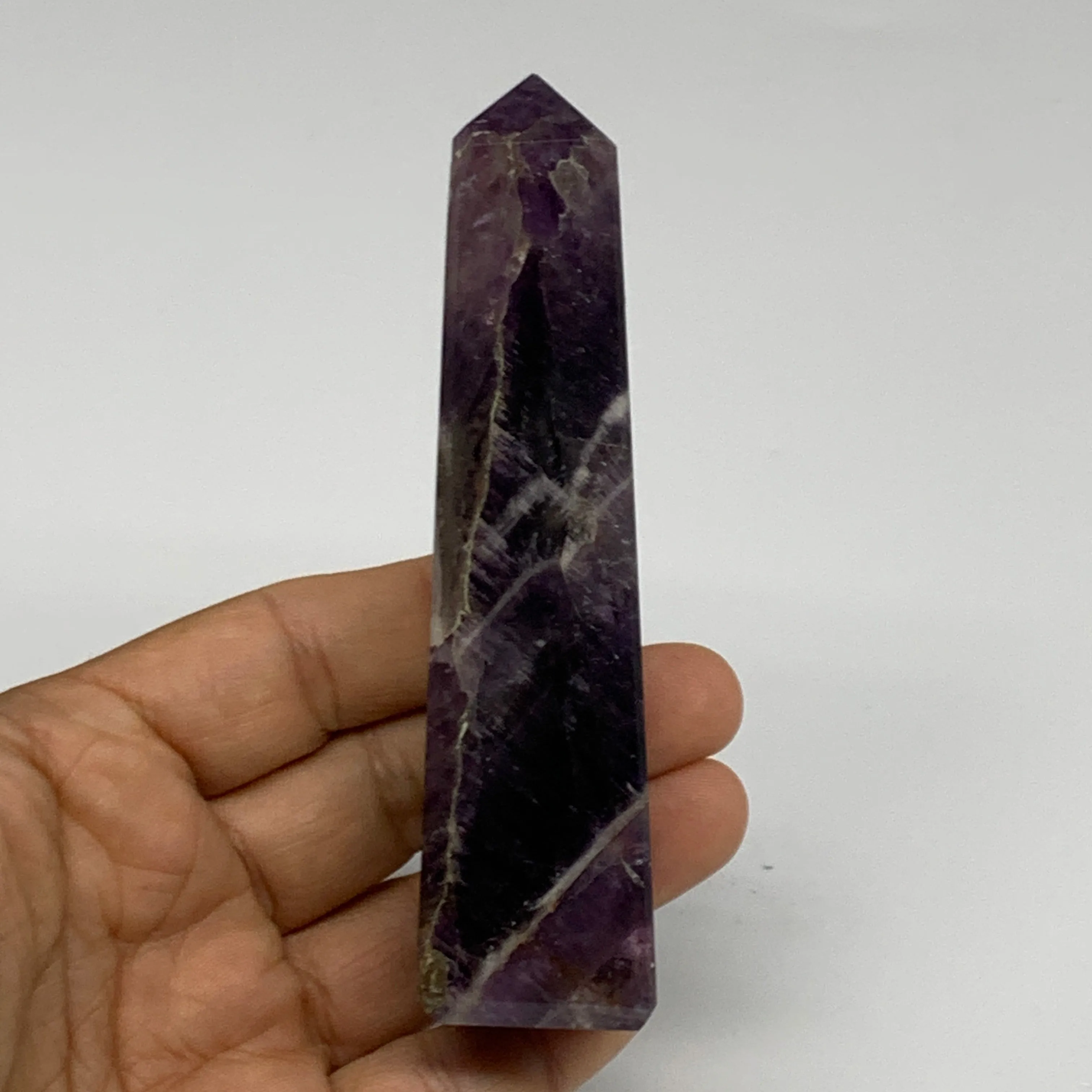 140.3g, 4.3"x1", Natural Amethyst Tower Point Obelisk @Brazil, B31521