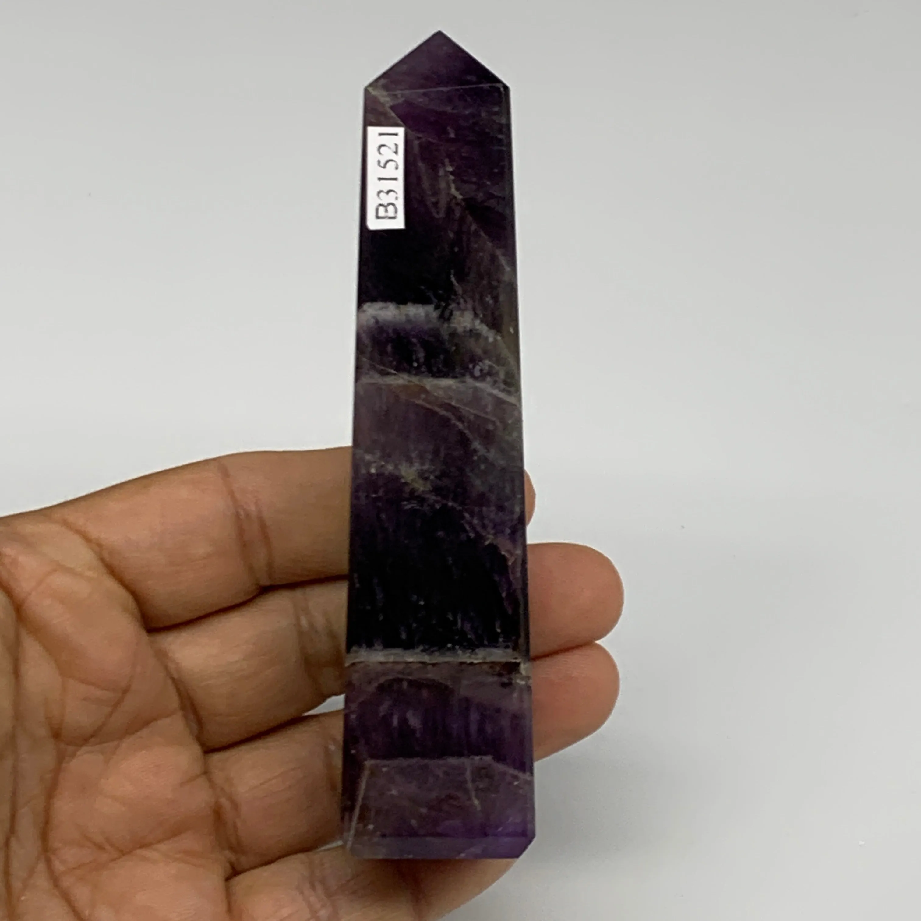 140.3g, 4.3"x1", Natural Amethyst Tower Point Obelisk @Brazil, B31521