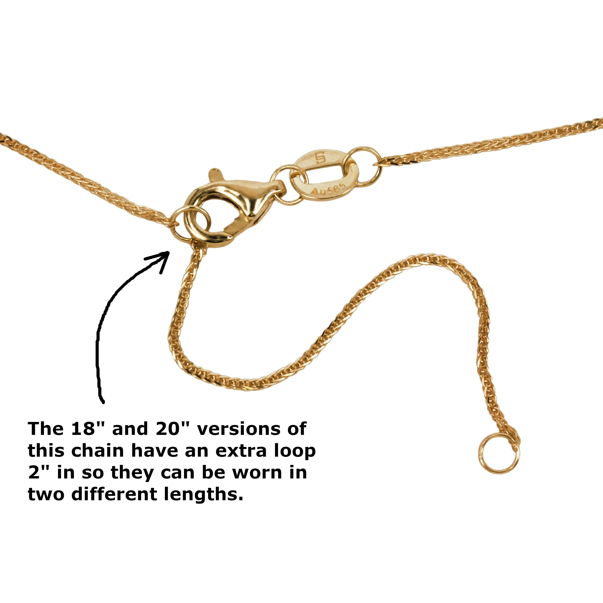 14K Gold Spiga Chain Necklace 0.5mm 16" - 18" - 20" SF1298K14