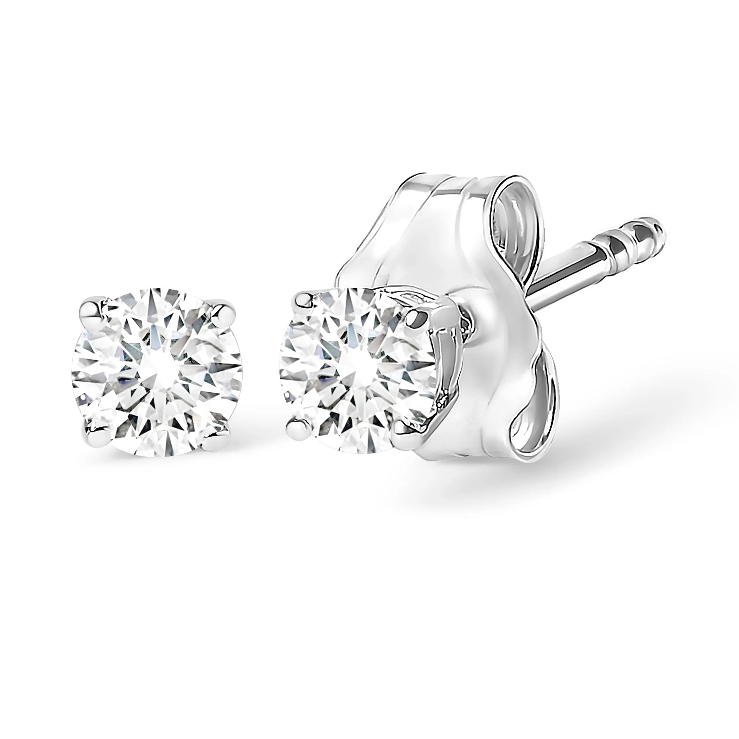 14K White Gold 3/8 Cttw Round Brilliant-Cut Near Colorless Diamond Classic 4-Prong Stud Earrings