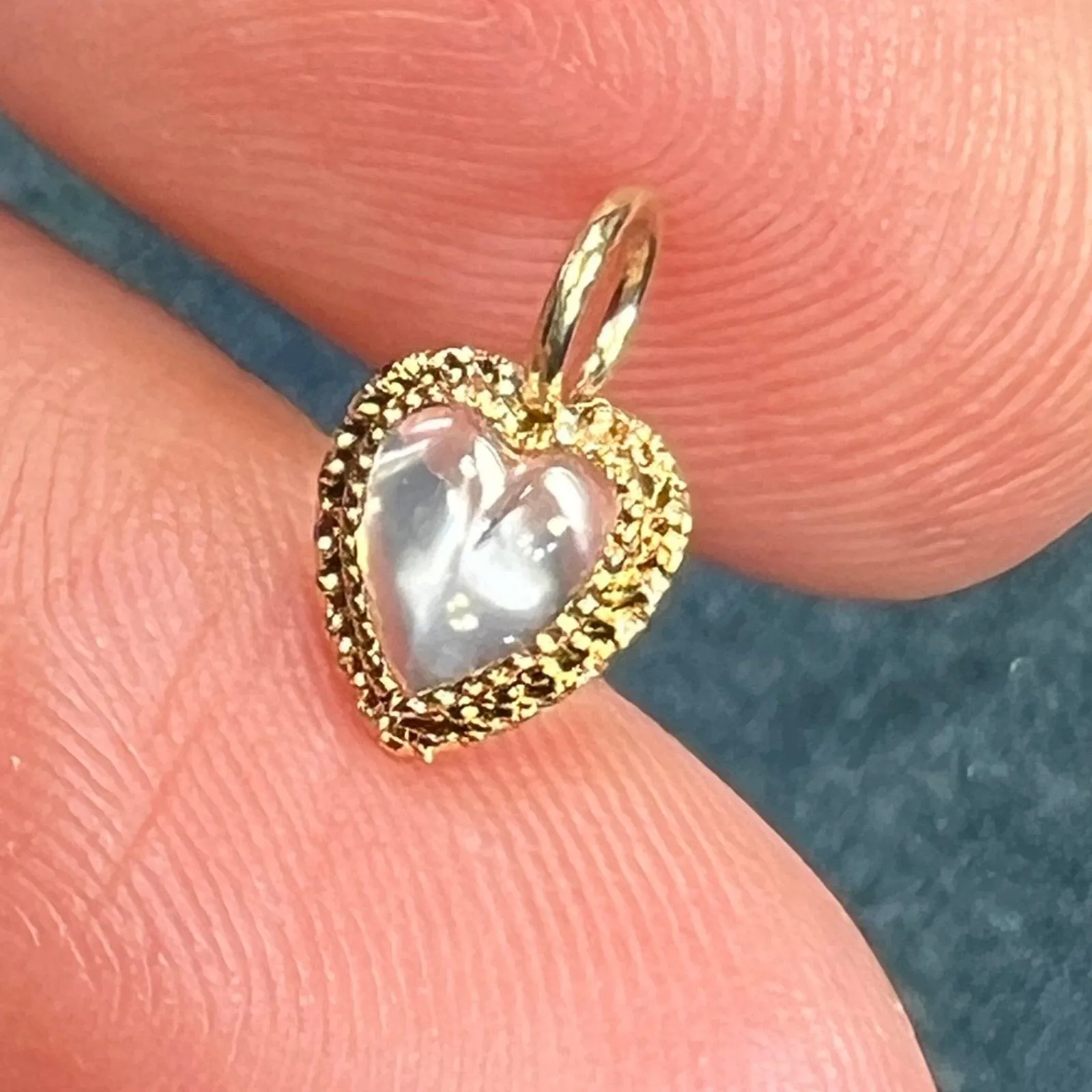 14k Yellow Gold Moonstone Antique Heart Pendant.  TINY!