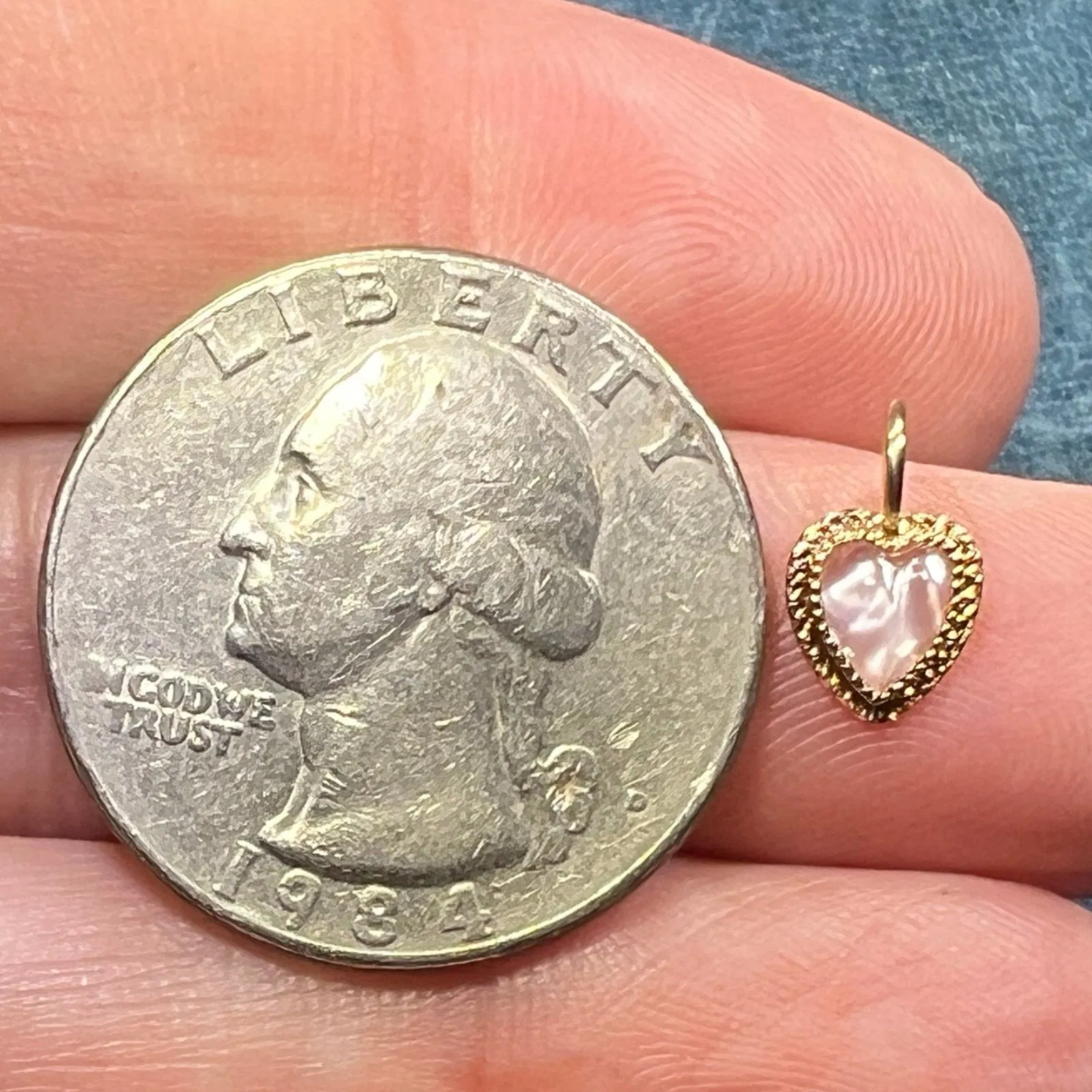14k Yellow Gold Moonstone Antique Heart Pendant.  TINY!