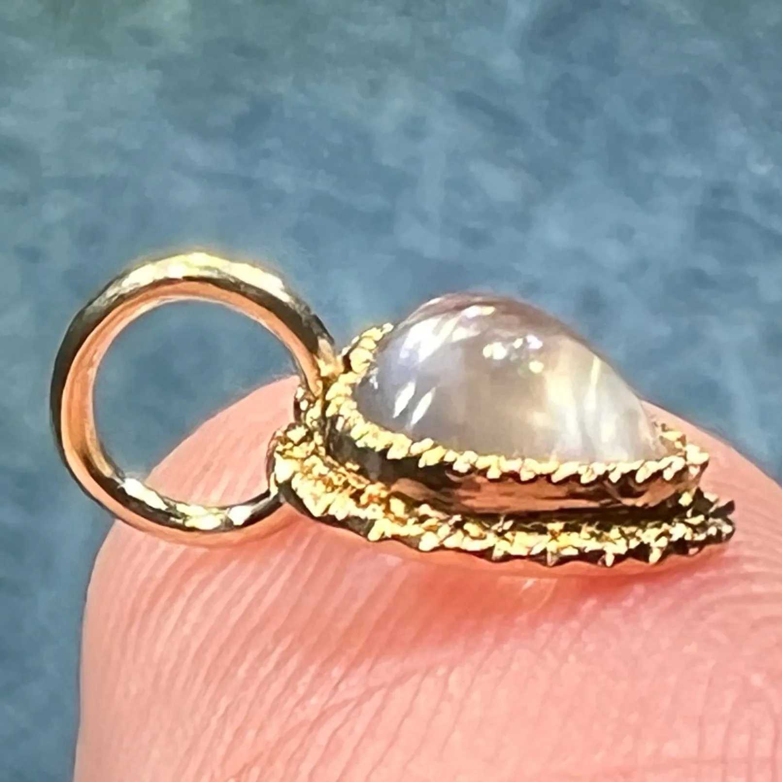 14k Yellow Gold Moonstone Antique Heart Pendant.  TINY!