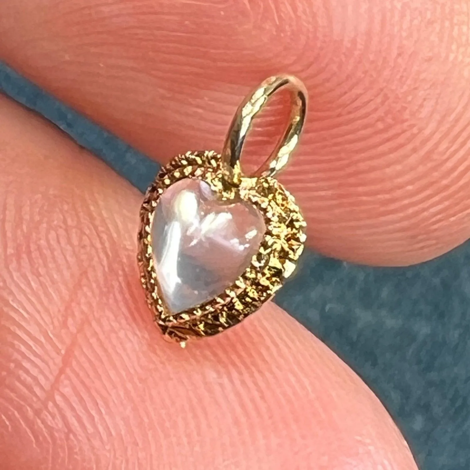 14k Yellow Gold Moonstone Antique Heart Pendant.  TINY!