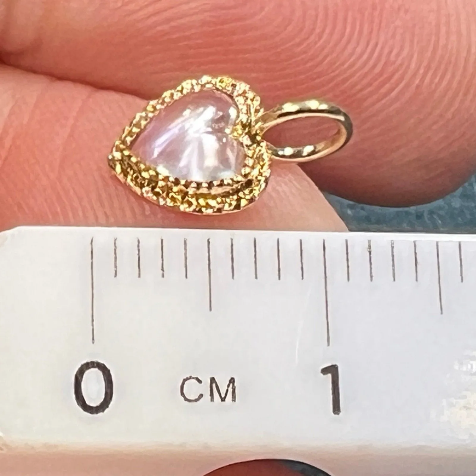 14k Yellow Gold Moonstone Antique Heart Pendant.  TINY!