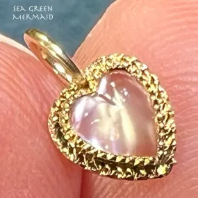 14k Yellow Gold Moonstone Antique Heart Pendant.  TINY!