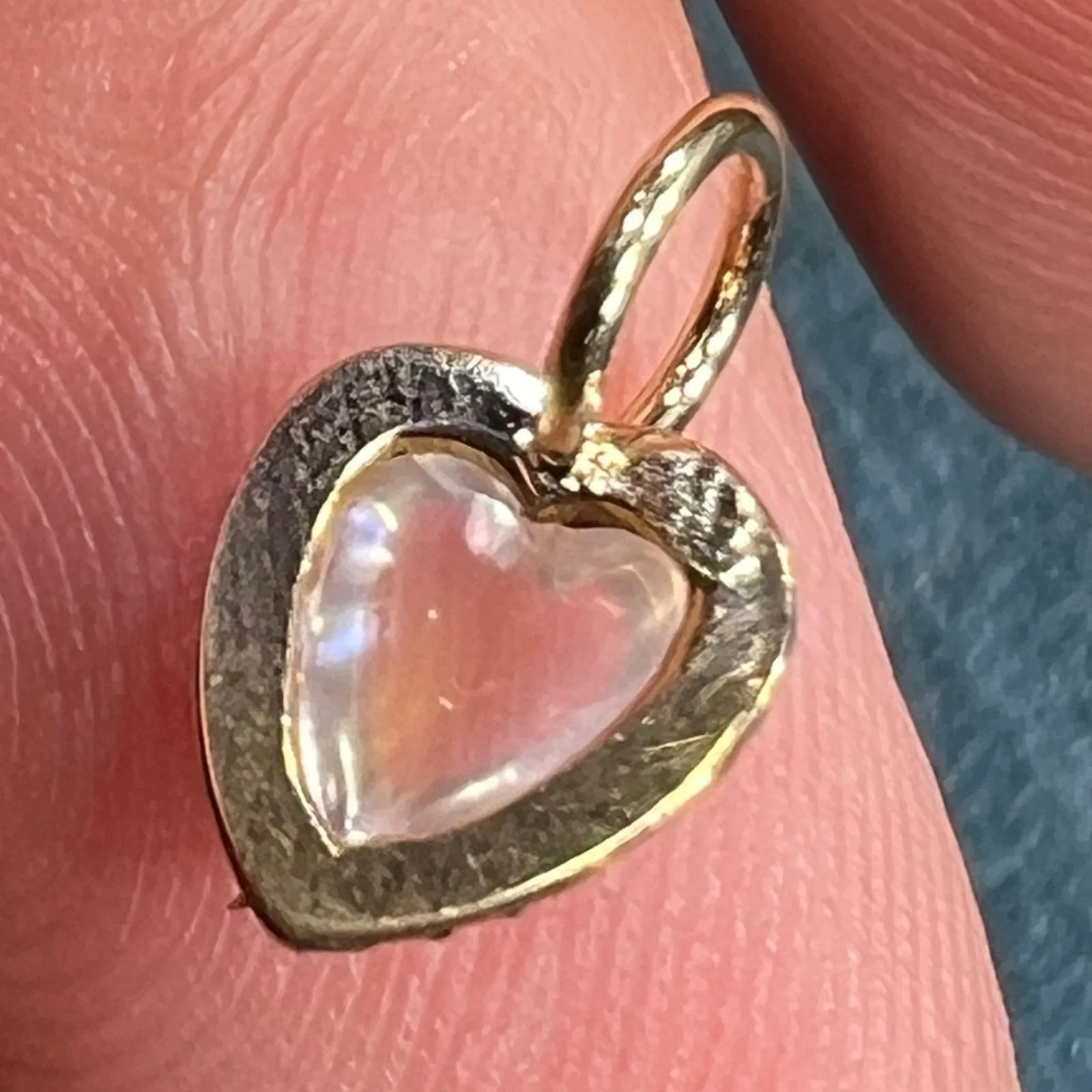 14k Yellow Gold Moonstone Antique Heart Pendant.  TINY!