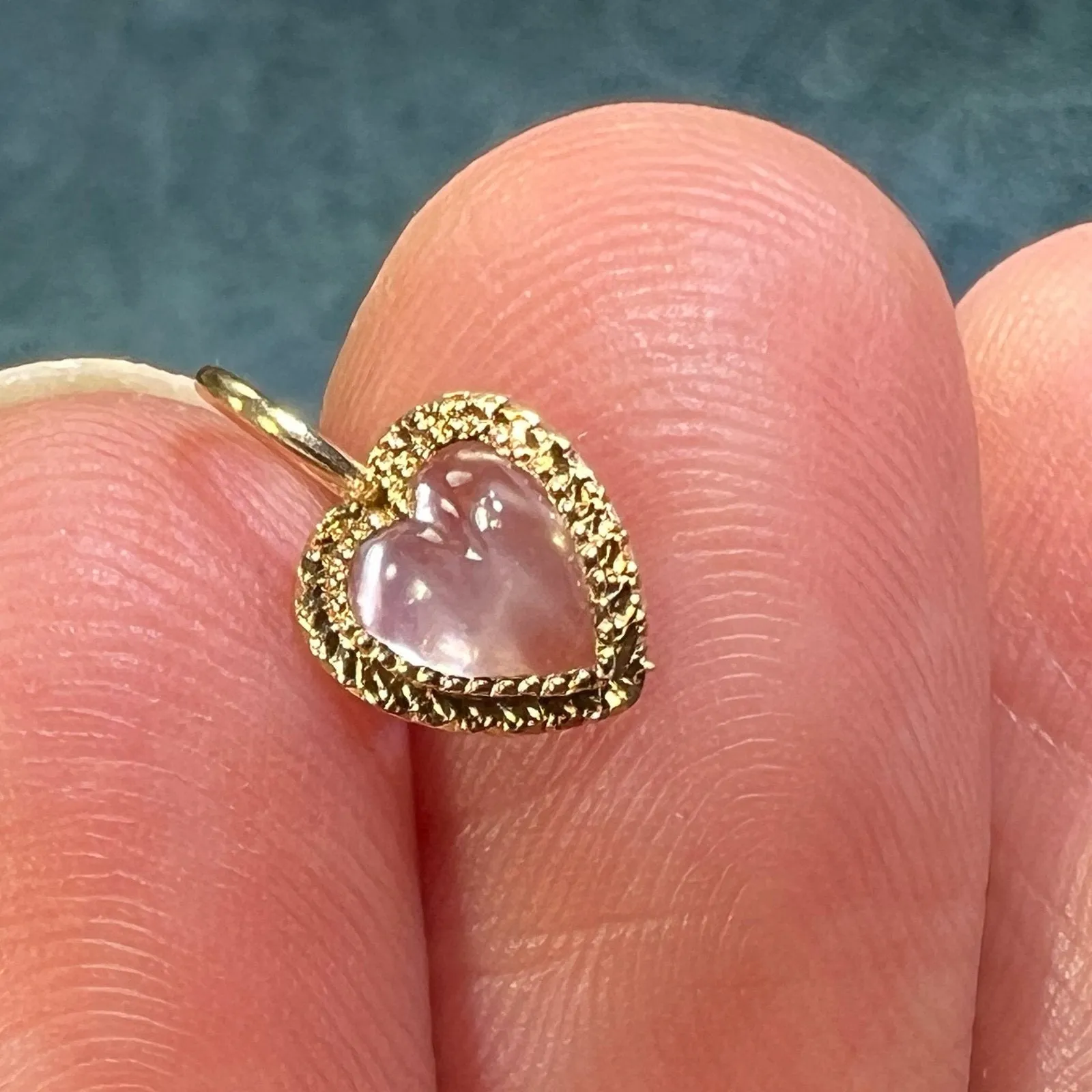 14k Yellow Gold Moonstone Antique Heart Pendant.  TINY!