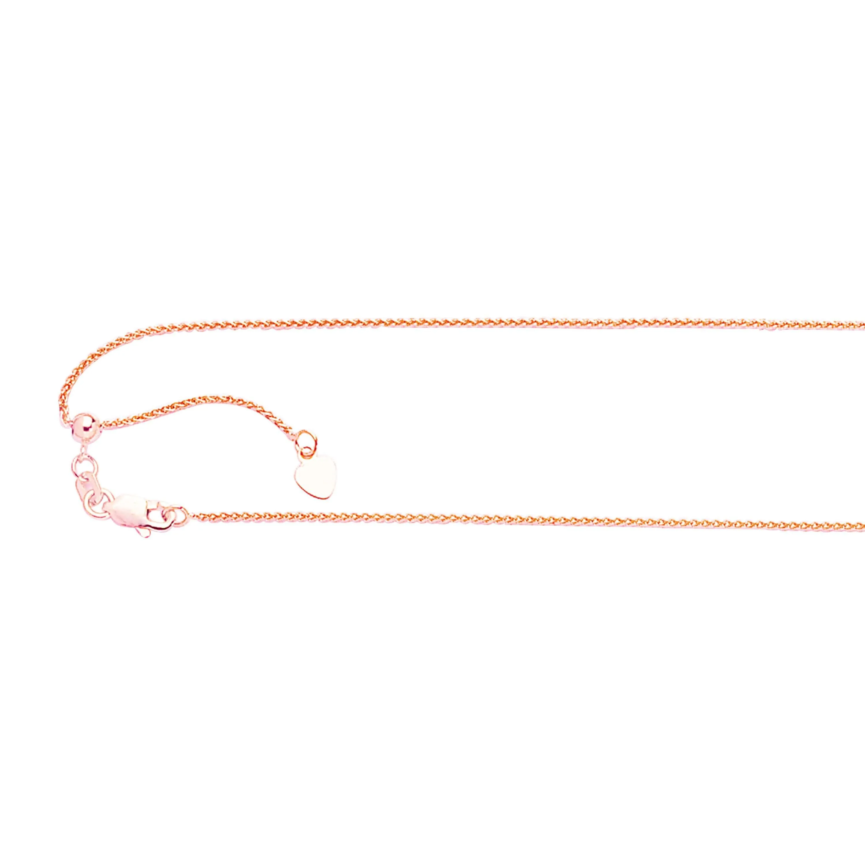 14kt Gold 22 inches Rose Finish 1.05mm Shiny Oval Adjustable Round Wheat Chain with Lobster Clasp