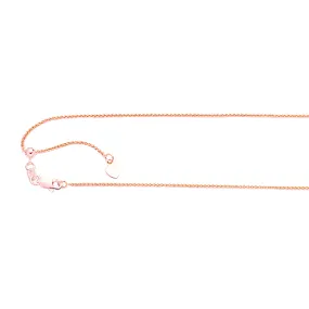 14kt Gold 22 inches Rose Finish 1.05mm Shiny Oval Adjustable Round Wheat Chain with Lobster Clasp