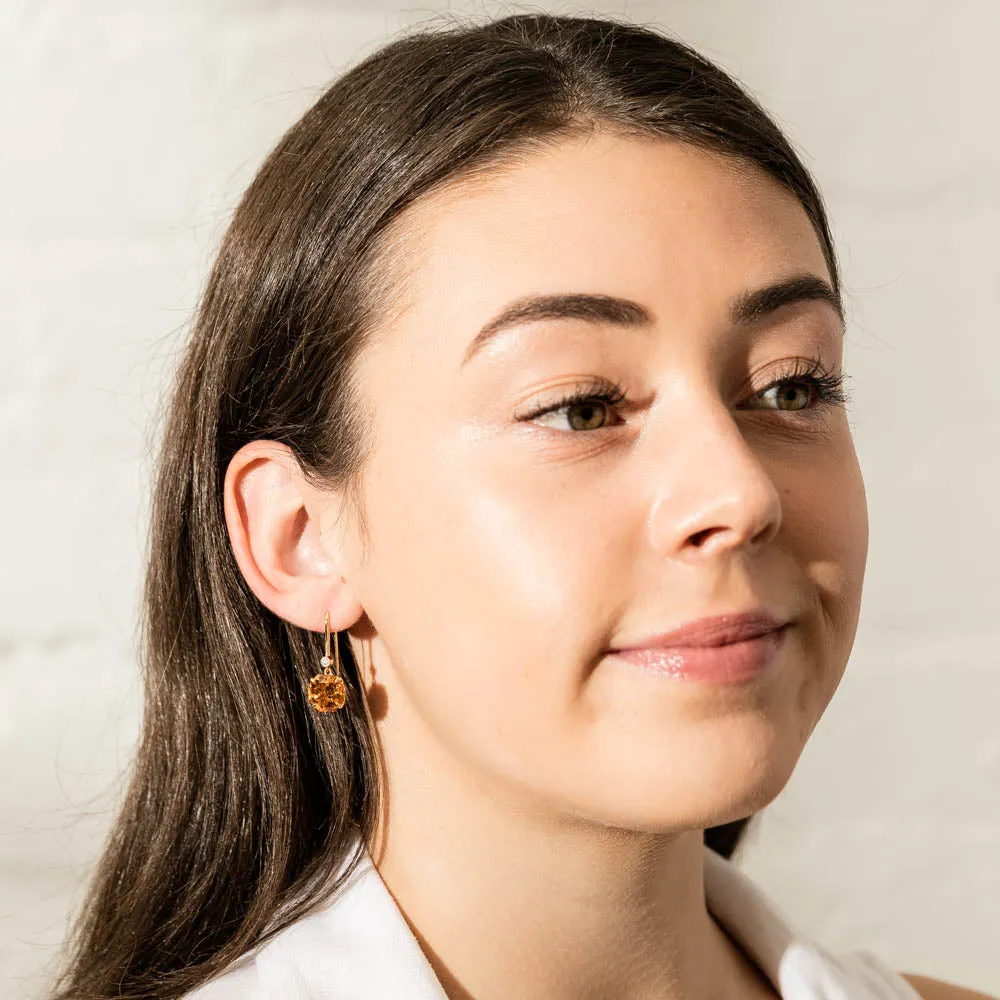 18ct Yellow Gold Citrine & Diamond Drop Octavia Earrings