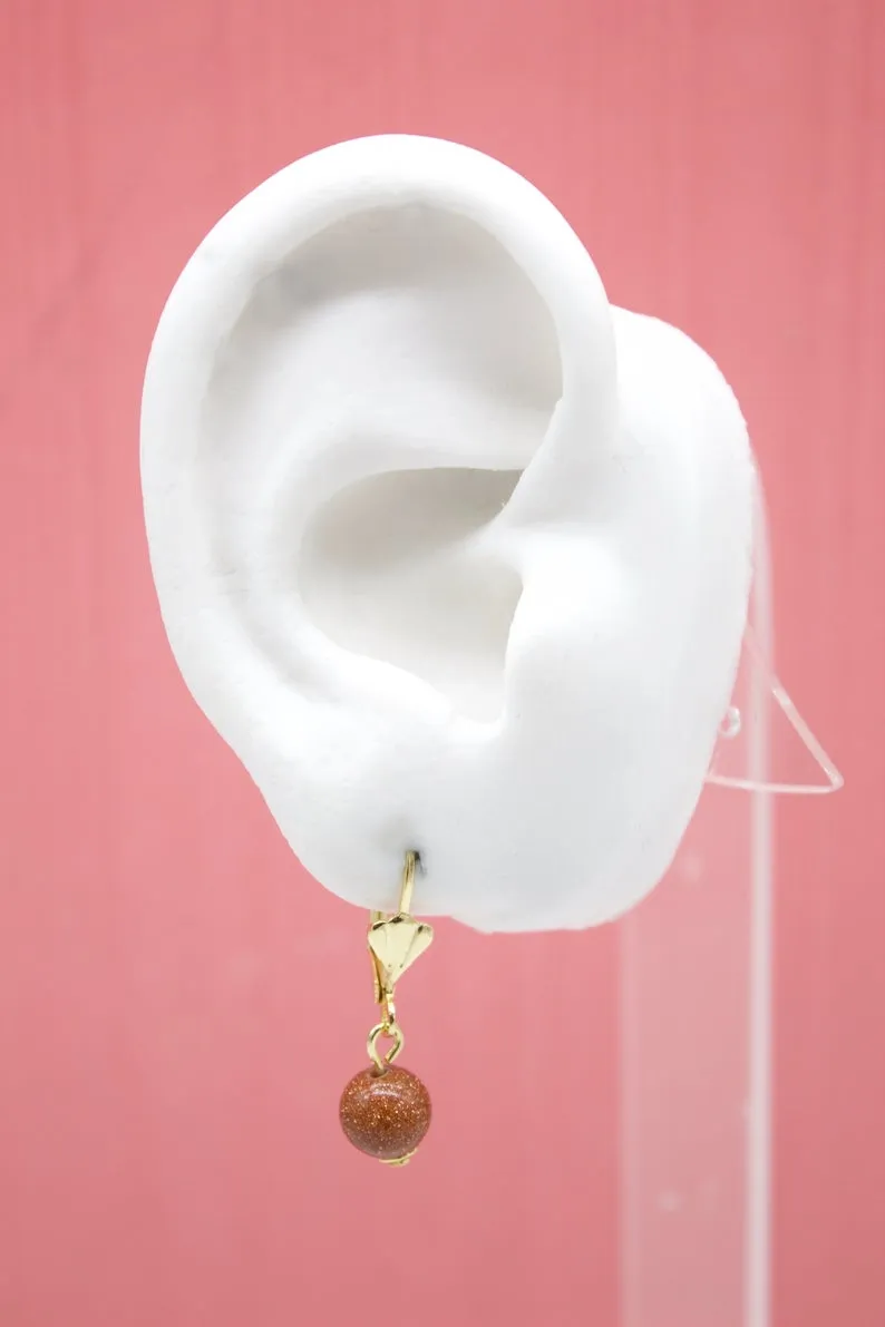 18K Gold Filled Brown Pearl French Hoop Lever Back Earrings