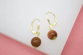 18K Gold Filled Brown Pearl French Hoop Lever Back Earrings