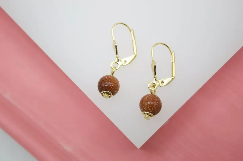 18K Gold Filled Brown Pearl French Hoop Lever Back Earrings