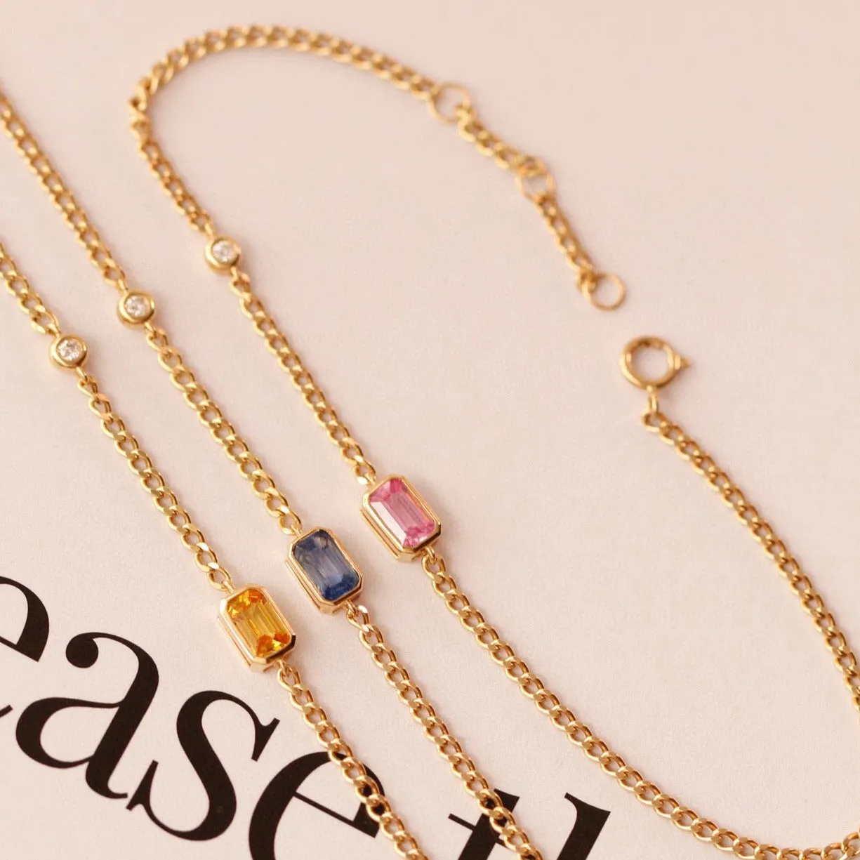 18K Solid Gold Natural Sapphire diamond Bracelet