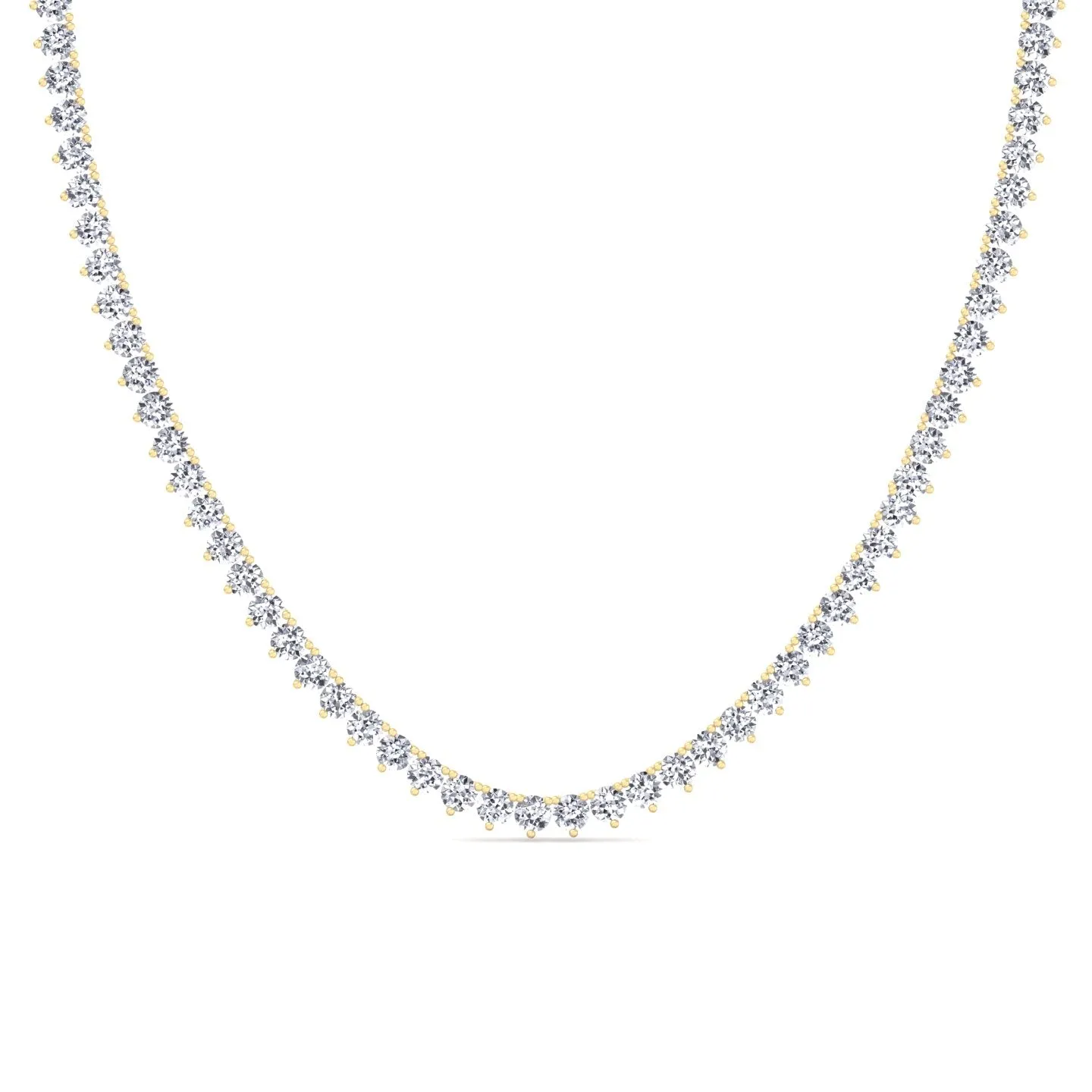 3 Prong Natural Diamond Tennis Necklace - Martini Style 18K Solid Gold