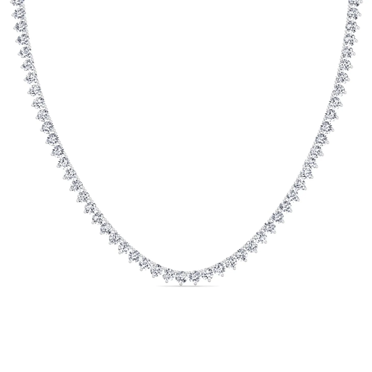 3 Prong Natural Diamond Tennis Necklace - Martini Style 18K Solid Gold