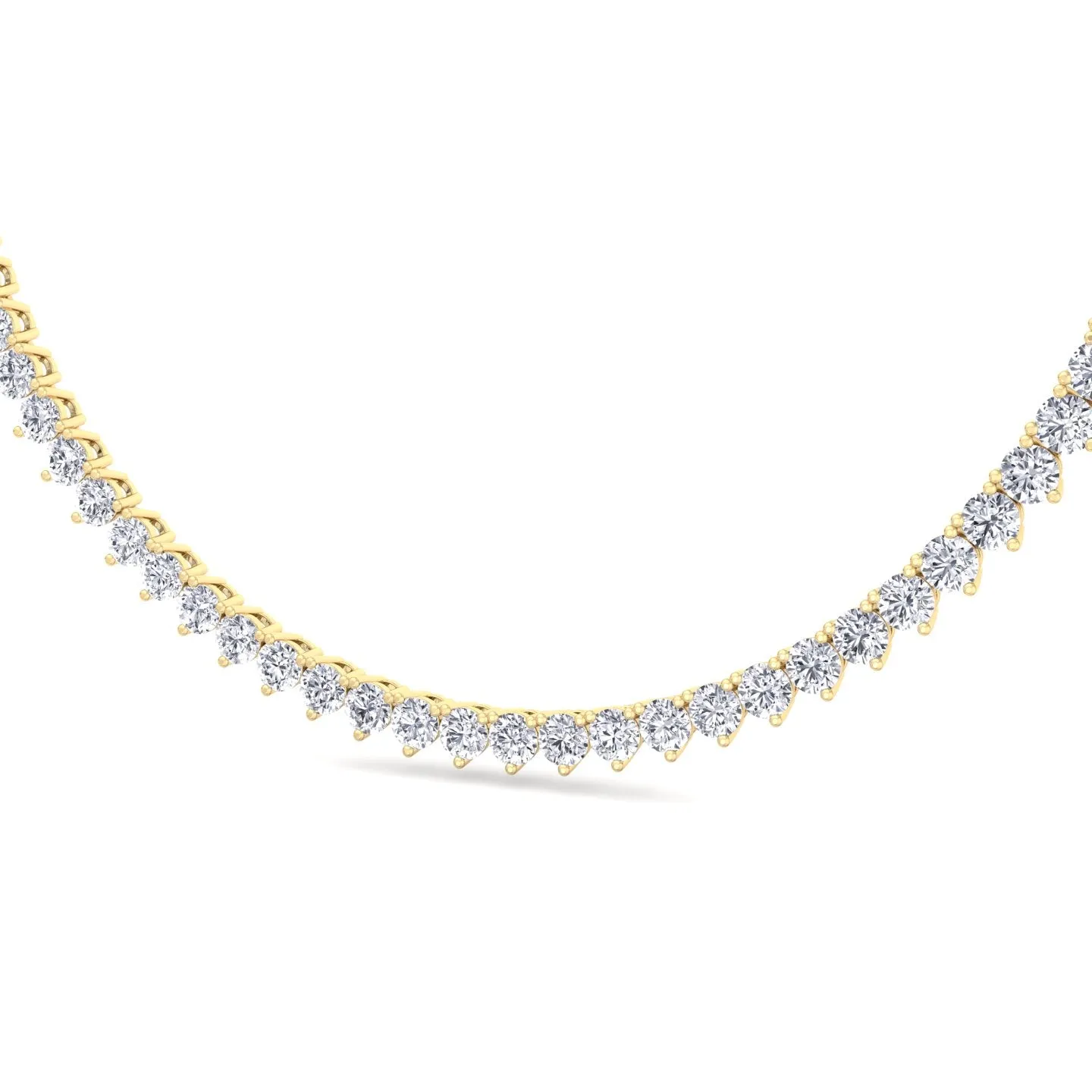 3 Prong Natural Diamond Tennis Necklace - Martini Style 18K Solid Gold