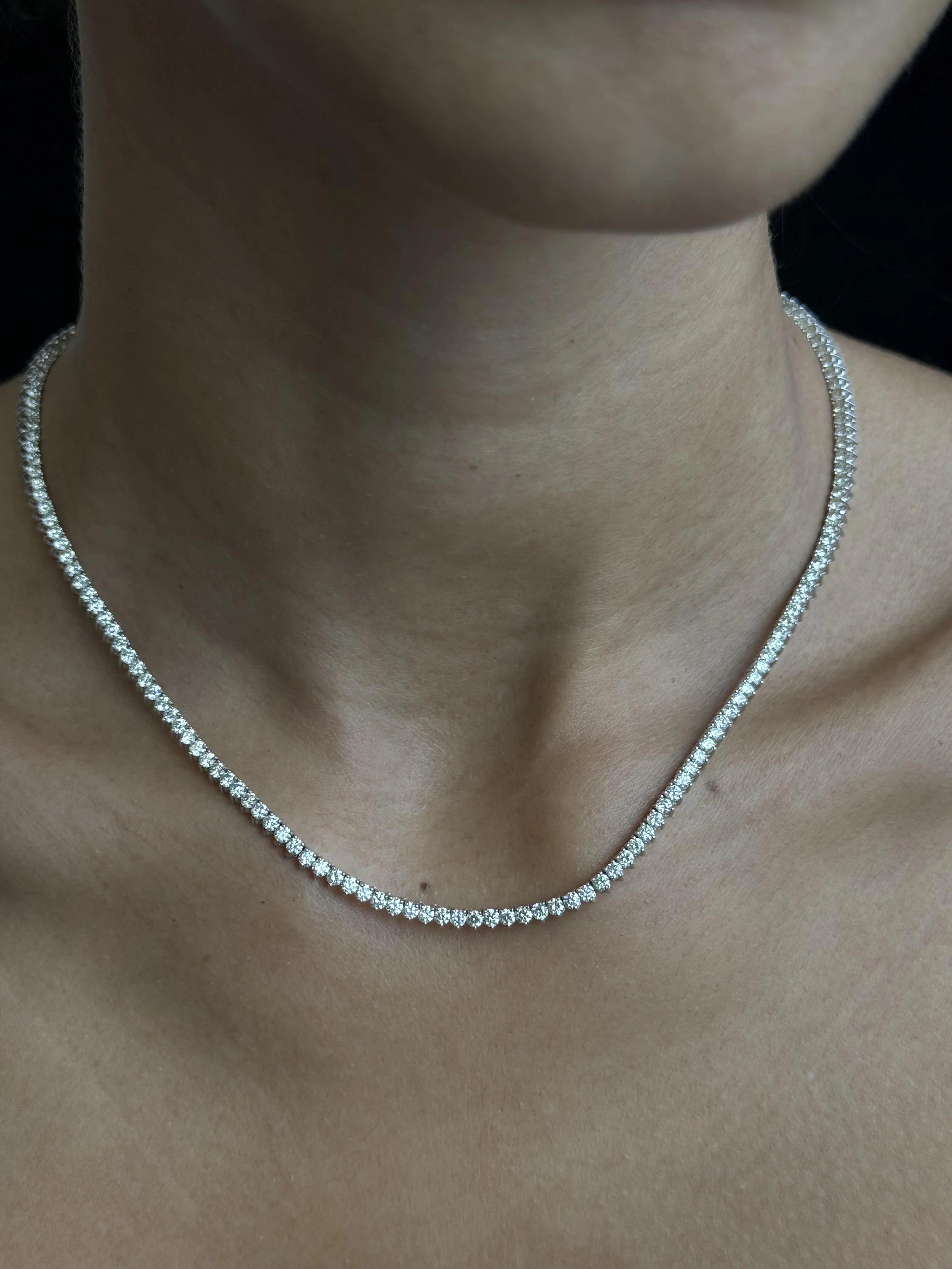 3 Prong Natural Diamond Tennis Necklace - Martini Style 18K Solid Gold