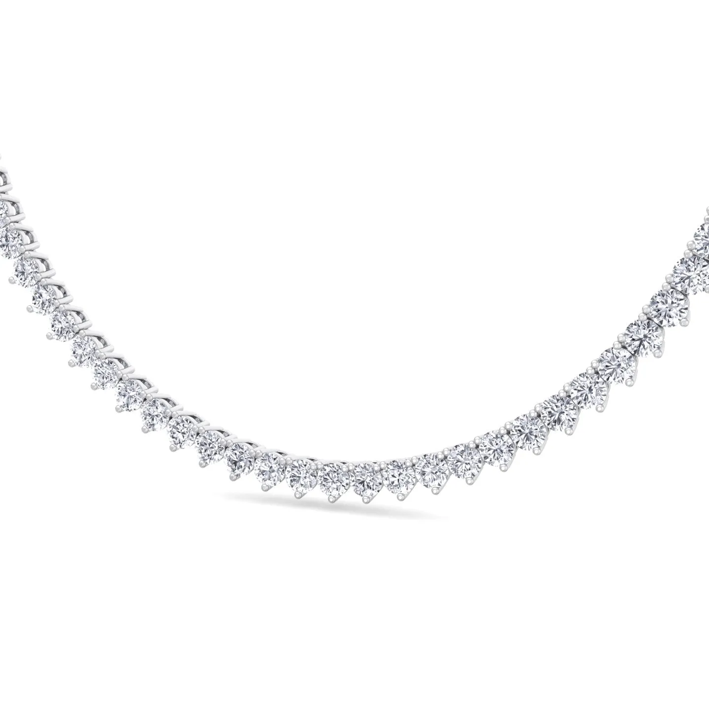 3 Prong Natural Diamond Tennis Necklace - Martini Style 18K Solid Gold