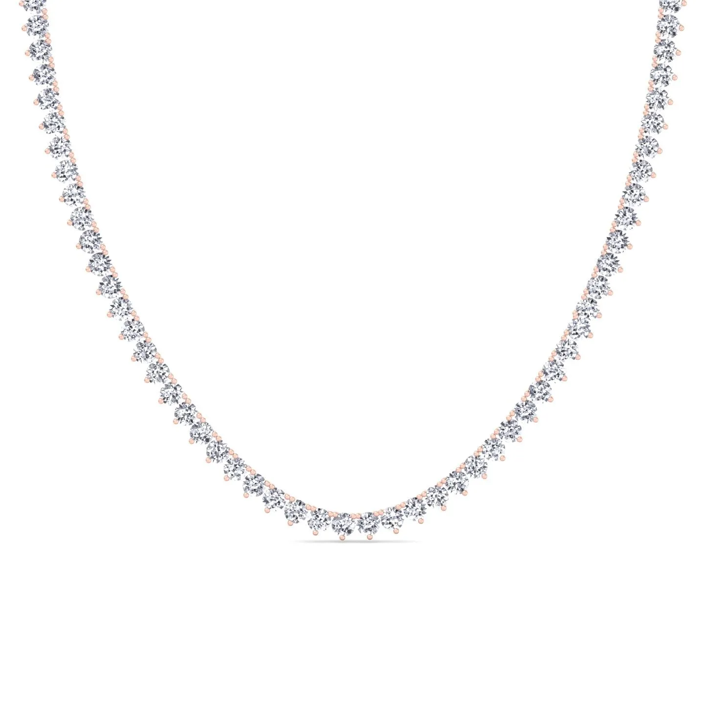 3 Prong Natural Diamond Tennis Necklace - Martini Style 18K Solid Gold