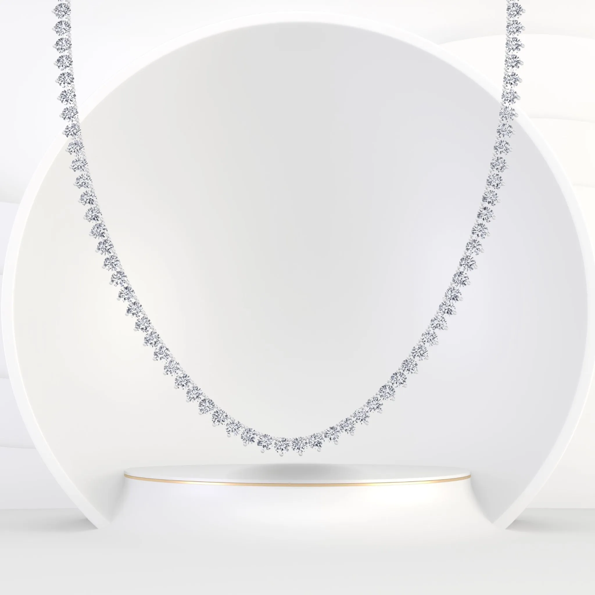 3 Prong Natural Diamond Tennis Necklace - Martini Style 18K Solid Gold