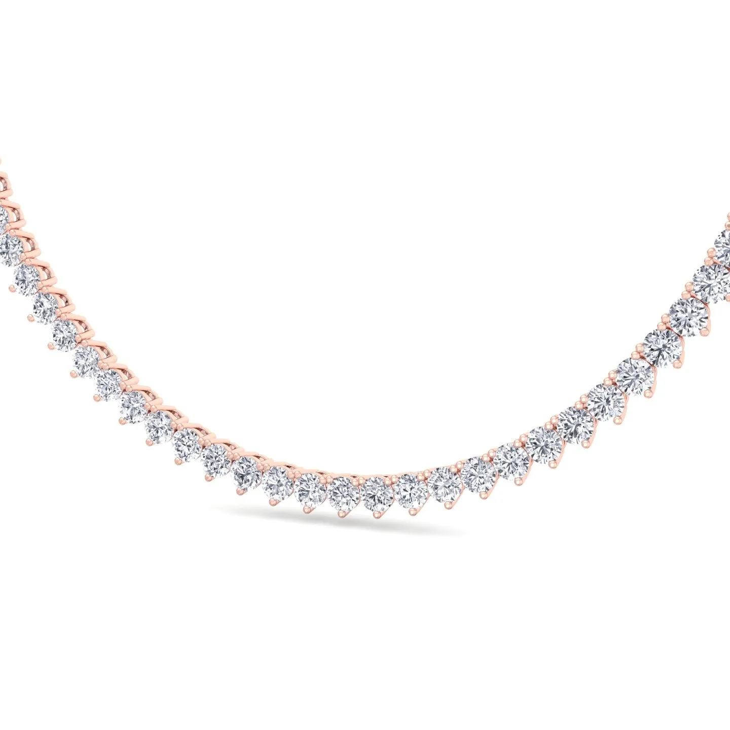 3 Prong Natural Diamond Tennis Necklace - Martini Style 18K Solid Gold