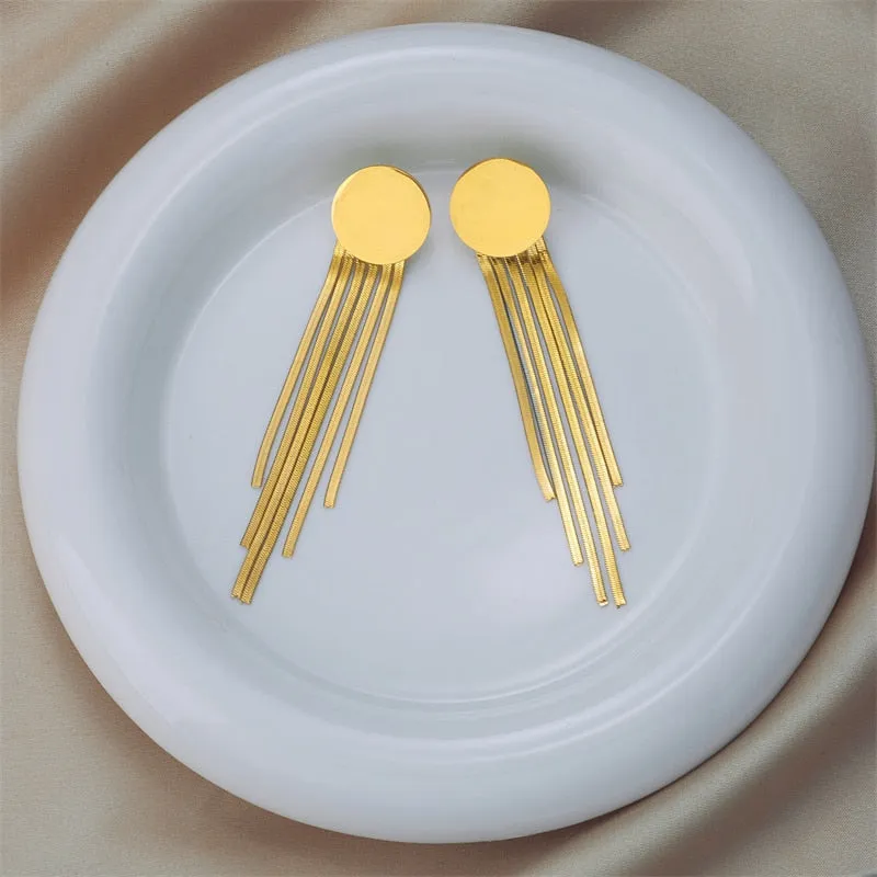 316L Stainless Steel Gold Color Tassel Earrings For Women