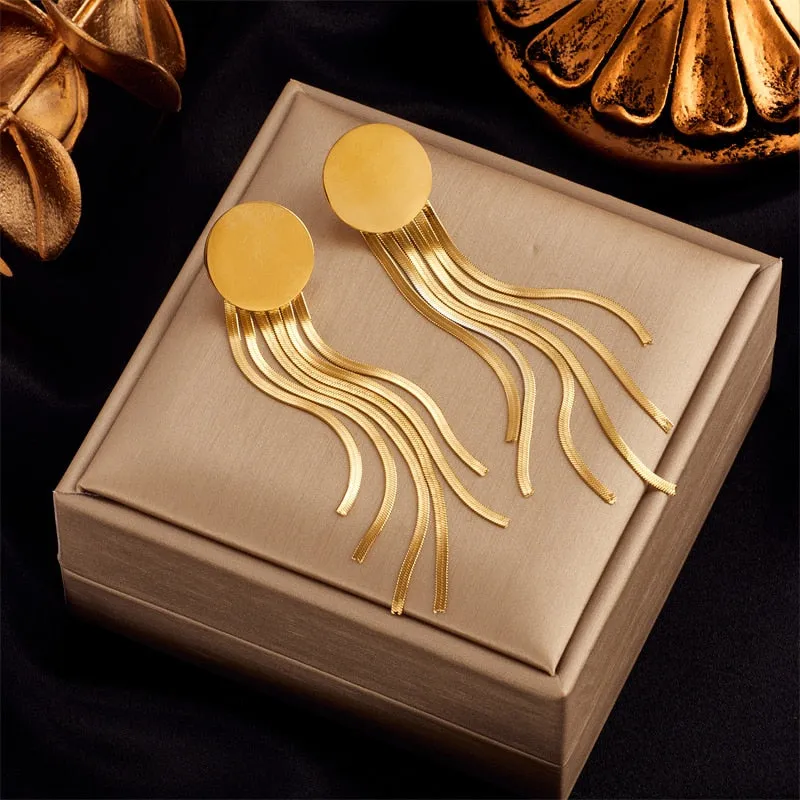 316L Stainless Steel Gold Color Tassel Earrings For Women
